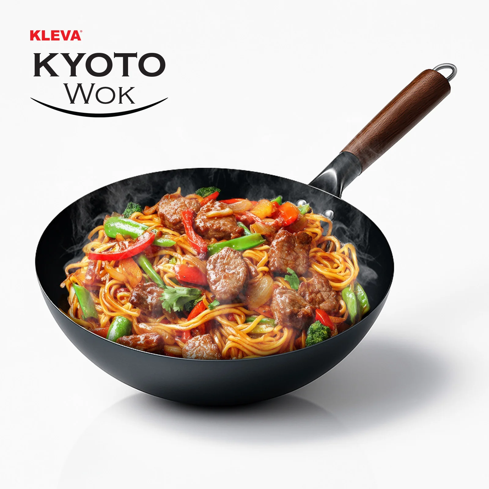 KLEVA® Kyoto Authentic Steel Wok 28cm - Professional Carbon Steel with Natural Non-Stick & 10-Year Guarantee