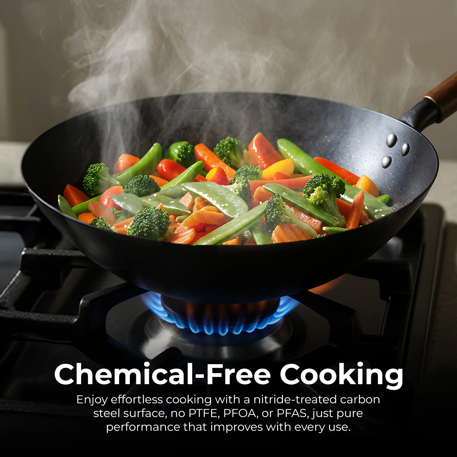 KLEVA® Kyoto Authentic Steel Wok 28cm - Professional Carbon Steel with Natural Non-Stick & 10-Year Guarantee - Image 2