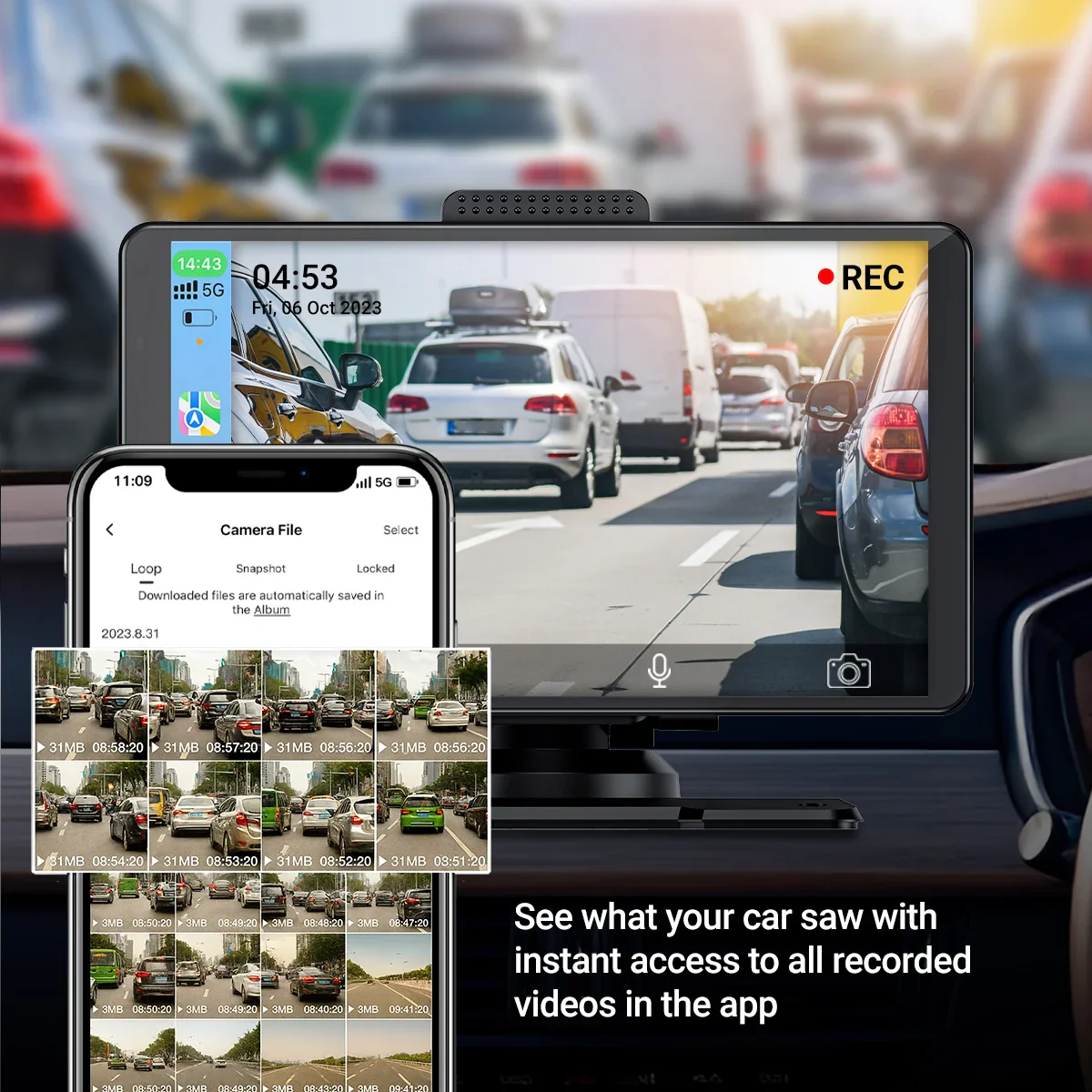 Kleva 7" Smartplay Front & Rear Dash Cam HD Universal Touchscreen - Apple CarPlay Android Auto Wireless - Image 4